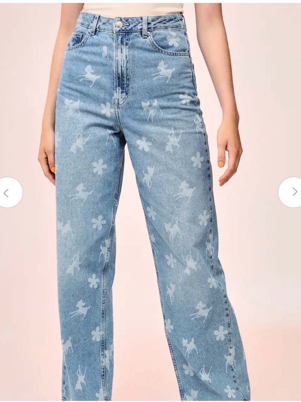 Disney themed  Light Blue Floral-Print Straight-Leg Jeans